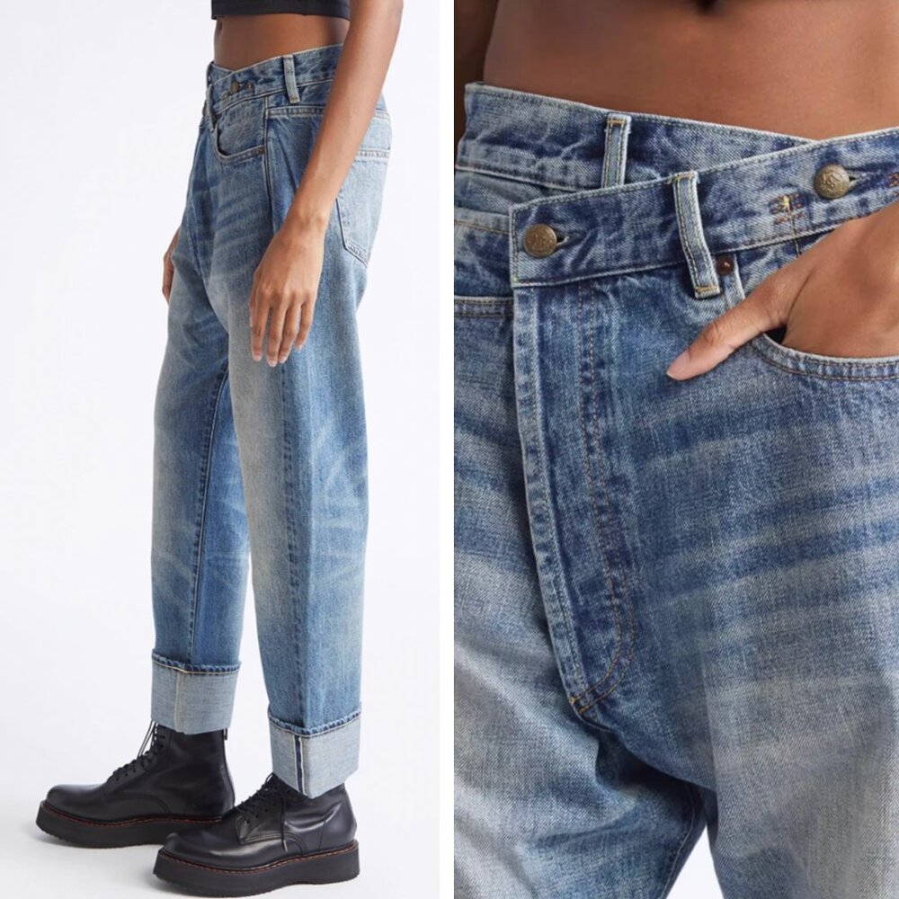 LIMITED NWT R13 Cuffed Crossover Straight Leg Jeans Estin Selvedge Blue - Picture 2 of 10